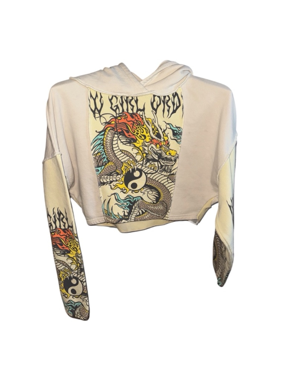 NGOrder Girls Size 12 Oversized Cropped Dragon Ying Yang Hoodie Pullover Top Y2K